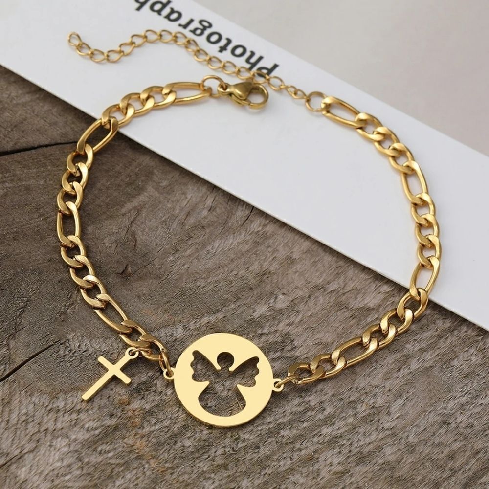 Gold Stainless Steel Angel Bracelet